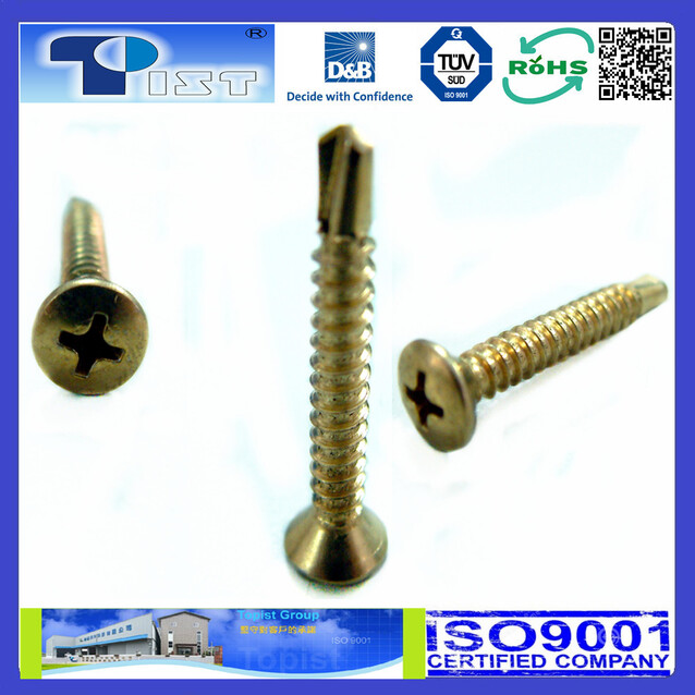 Oval Head, Phil, Self Drilling Screw, Yellow Zinc Plated