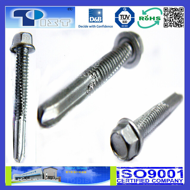 Hex Washer Head, Self Drilling Screw, Shank Slotted, Zine Plated