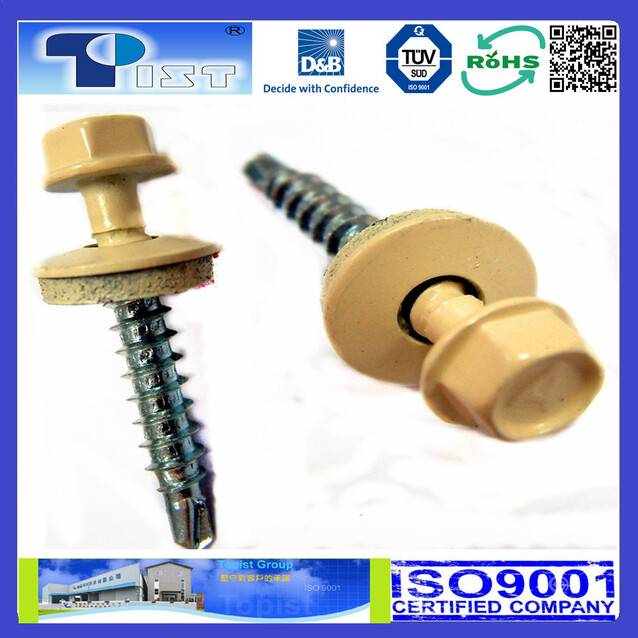 Hex Washer Head, Self Drilling Screw, Zine Plated, With Bonded Washer, Head Painted Butter Yellow