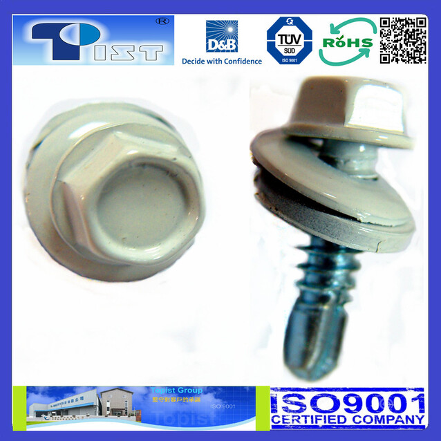 Hex Washer Head, Self Drilling Screw, Zine Plated, With Bonded Washer, Head Painted Butter White