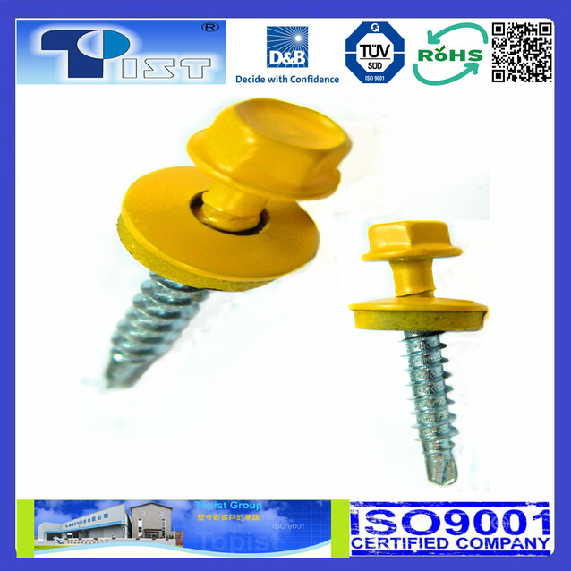 Hex Washer Head, Self Drilling Screw, Zine Plated, With Bonded Washer, Head Painted Yellow